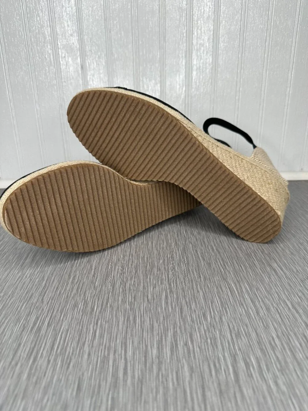 Anne Klein Zoey Flex Black Espadrille Round Toe Slip On Wedges Sz 11